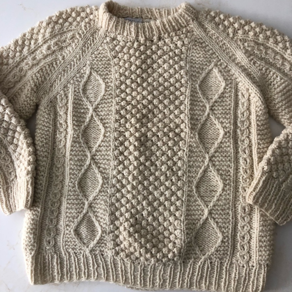 Men's Cream Chunky Cable Knit Crewneck Sweater